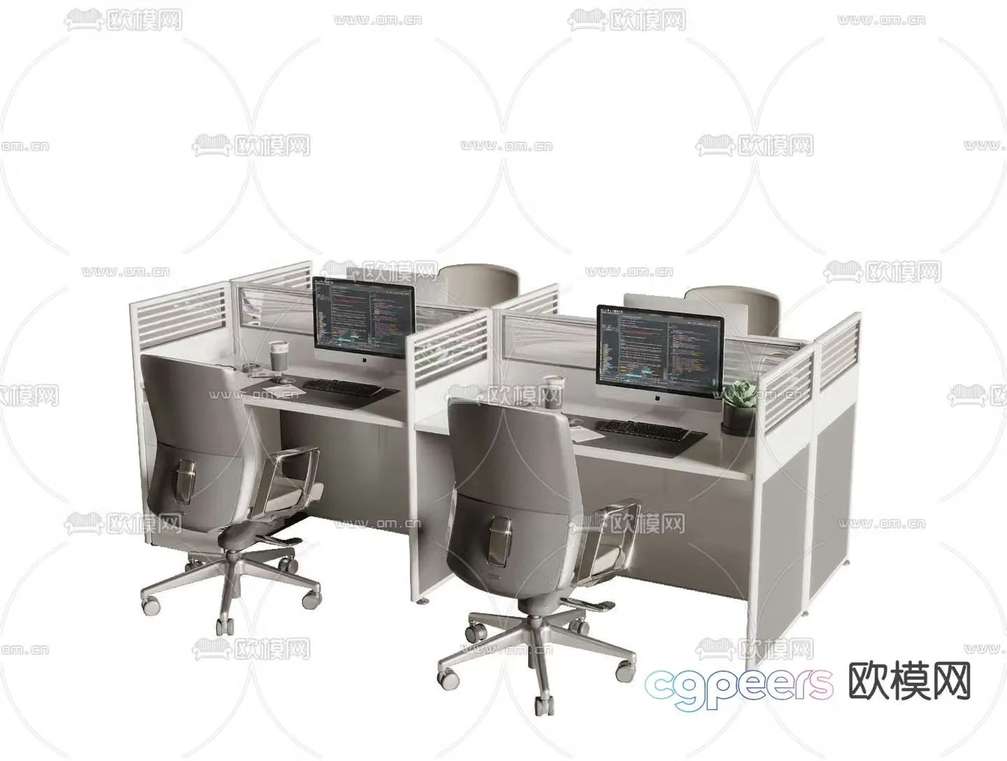 Work station office desk chair screen card position 3d model