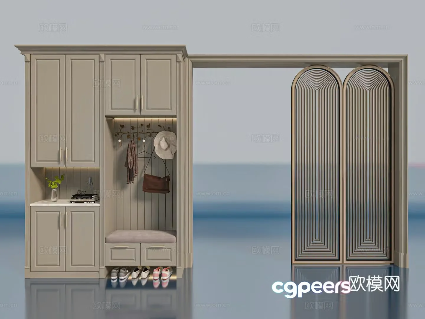 French entryway shoe cabinet 3d model