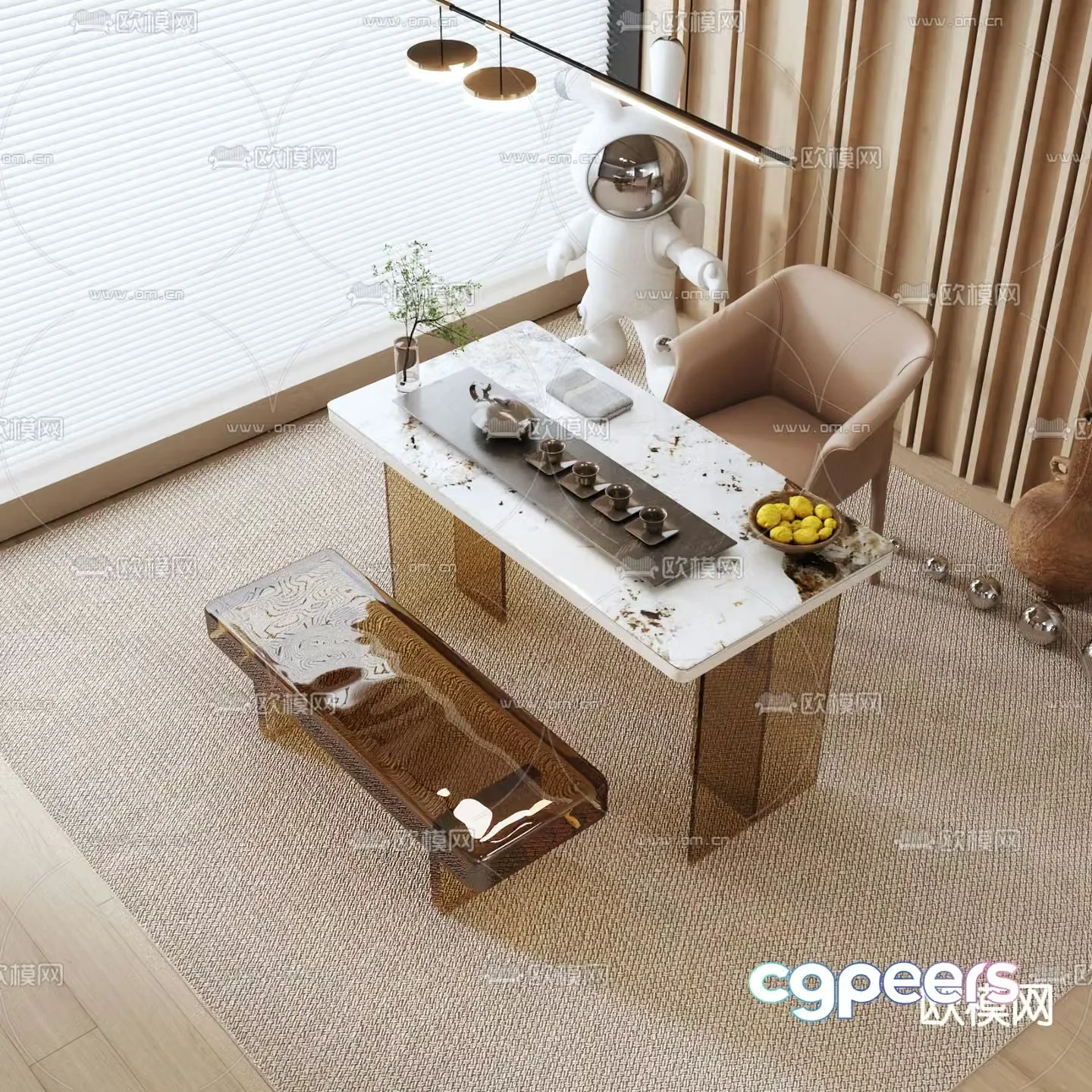 Modern tea table and chairs 3d model
