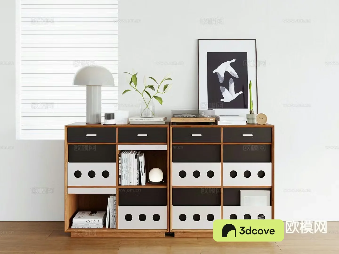 Medieval style Bauhaus four-compartment cabinet bookcase low cabinet