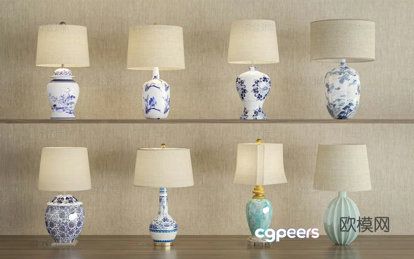 Wasabi Middle Ages Table Lamp Chinese Retro Table Lamp Chinese Blue and White Porcelain Ceramic Table Lamp 3D Model