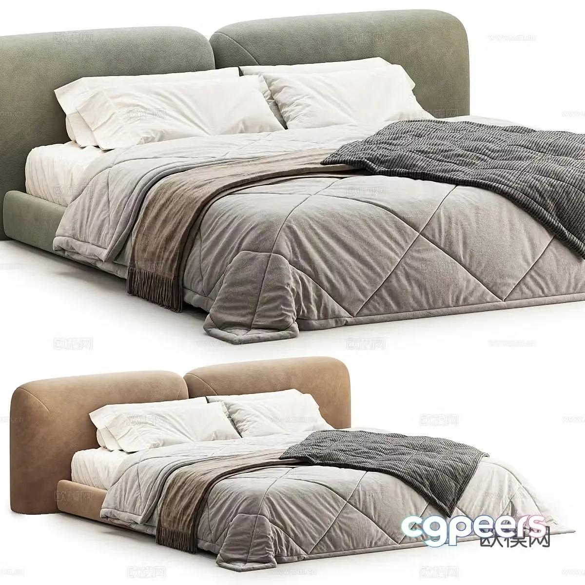 Modern cream style double bed 3d model