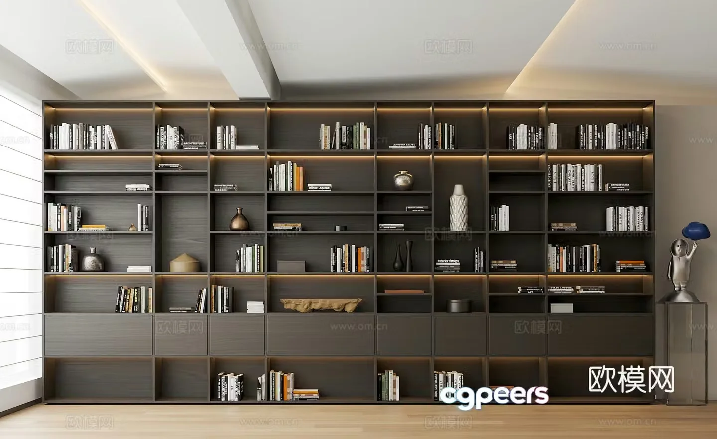 Middle-aged bookcase books ornaments 3d model