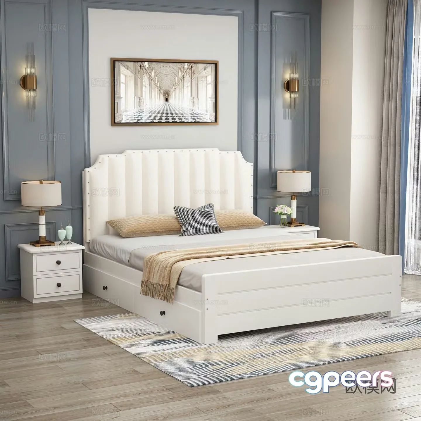 Simple European double bed 3D model