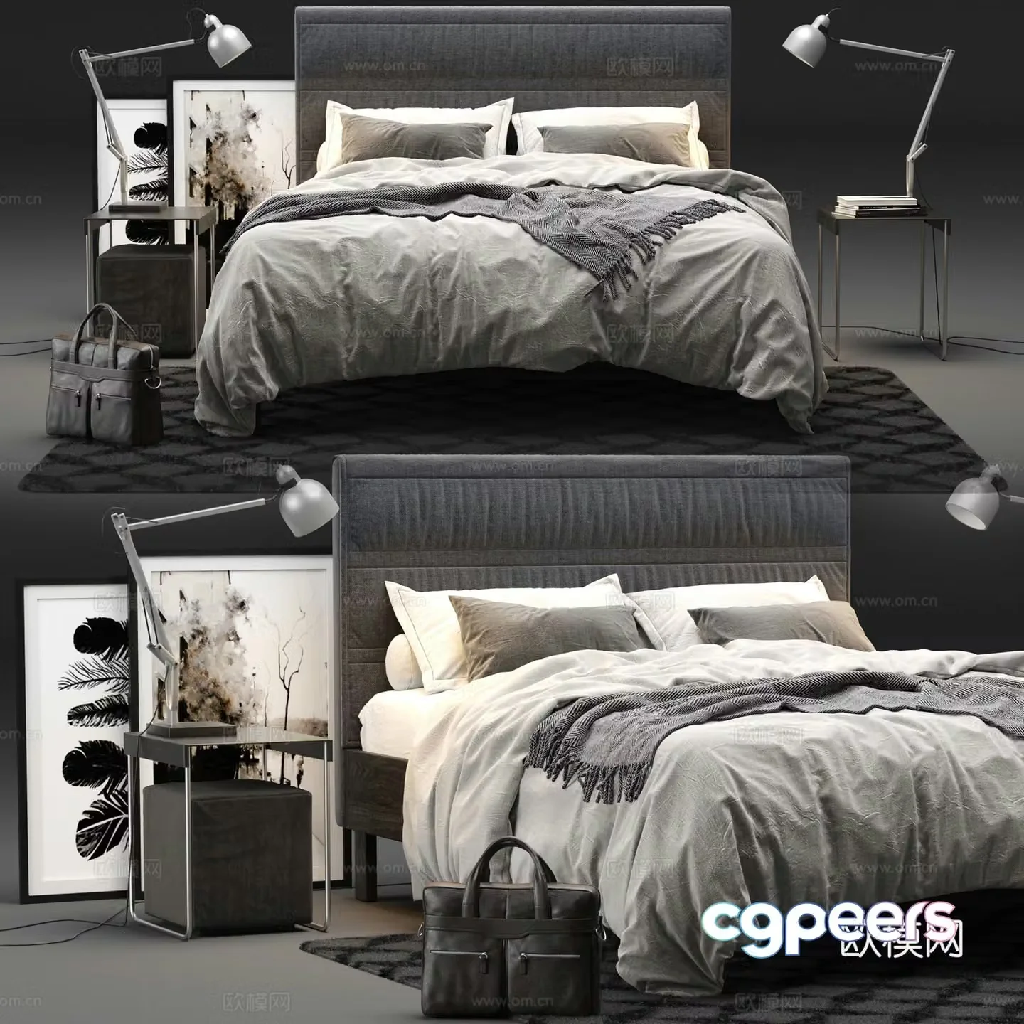 Modern double bed 3d model