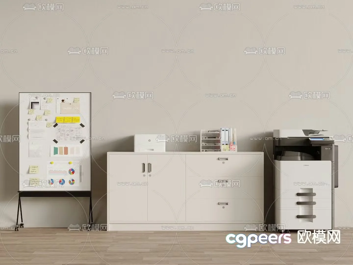 File cabinet printer office supplies 3d model