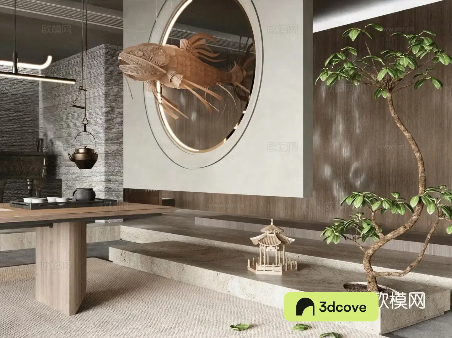 New Chinese style partition entrance partition sculpture decoration flying fish