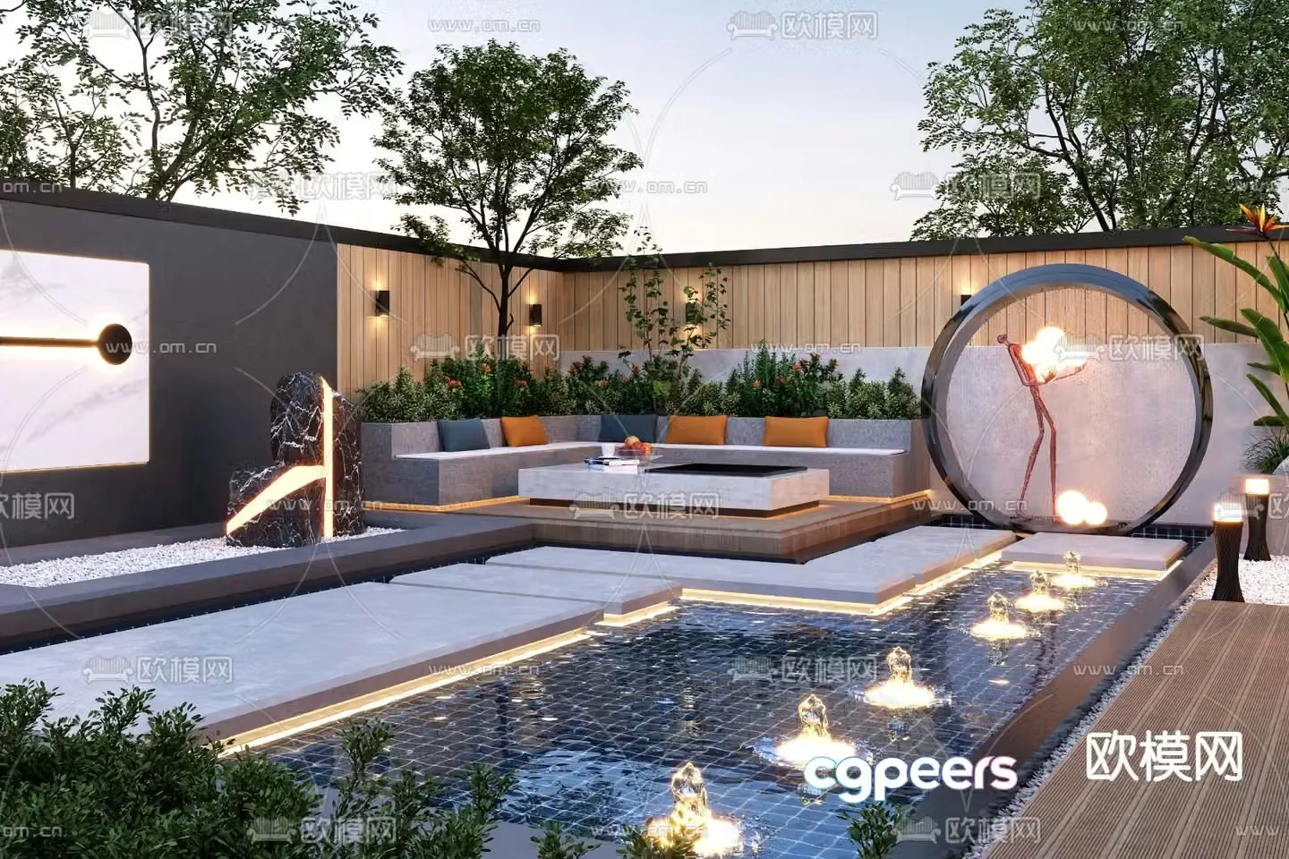 Modern villa courtyard 3d model