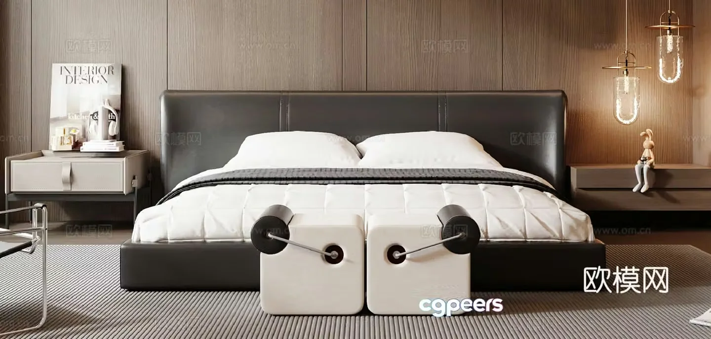 Modern double bed 3d model