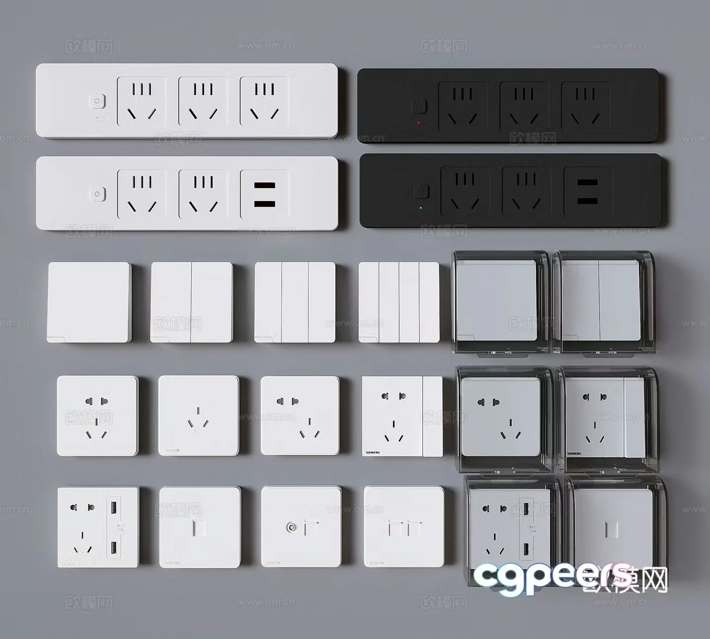 Switch socket panel dual USB socket multi-function socket waterproof box network socket 3D model