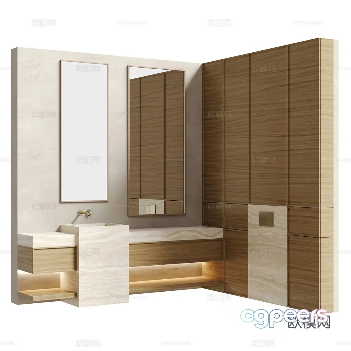 Medium-old bathroom cabinet single-bathroom cabinet special-shaped bathroom mirror washbasin countertop basin water 3d model
