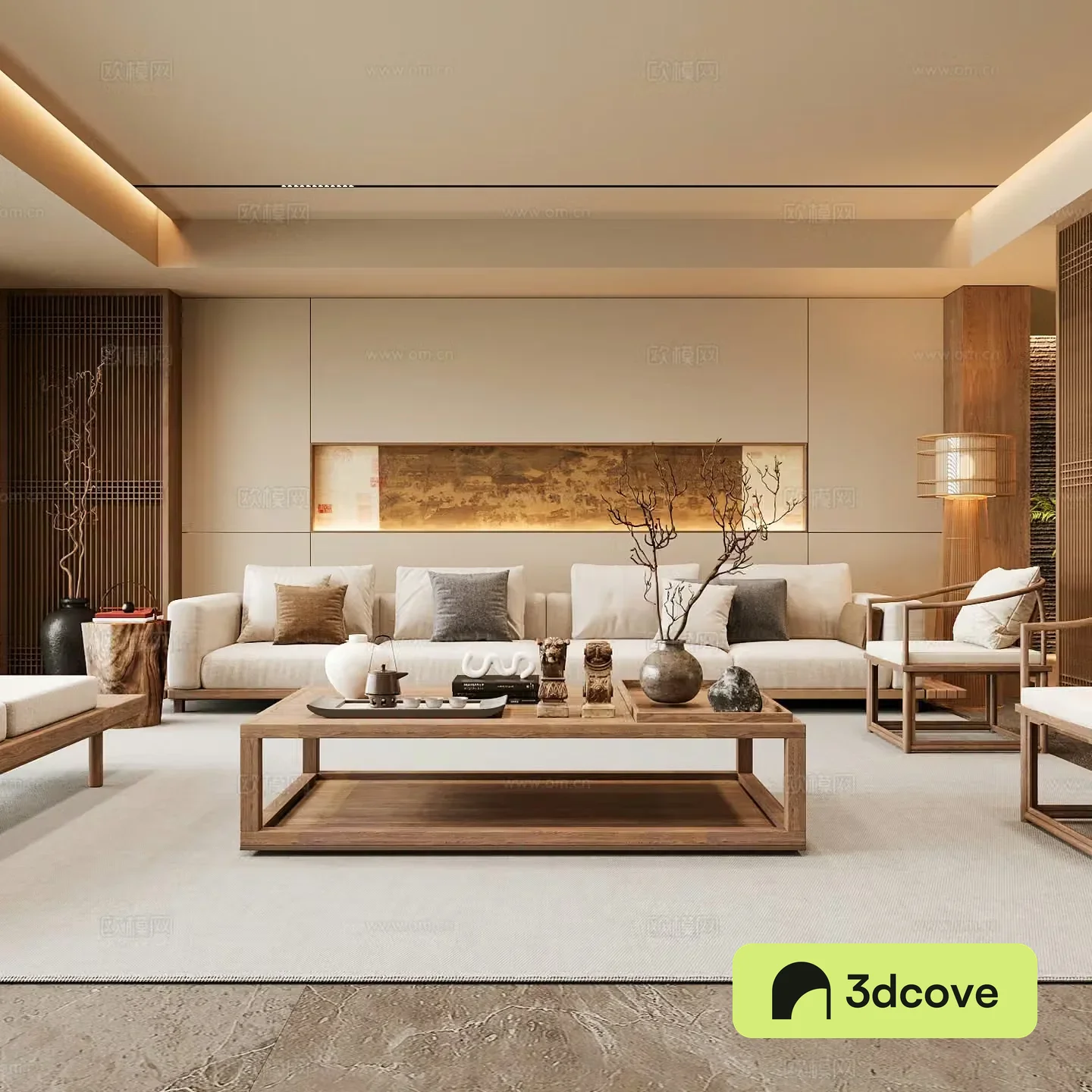 New Chinese Song style living room Chinese sofa combination Song style aesthetics Solid wood coffee table Chinese background