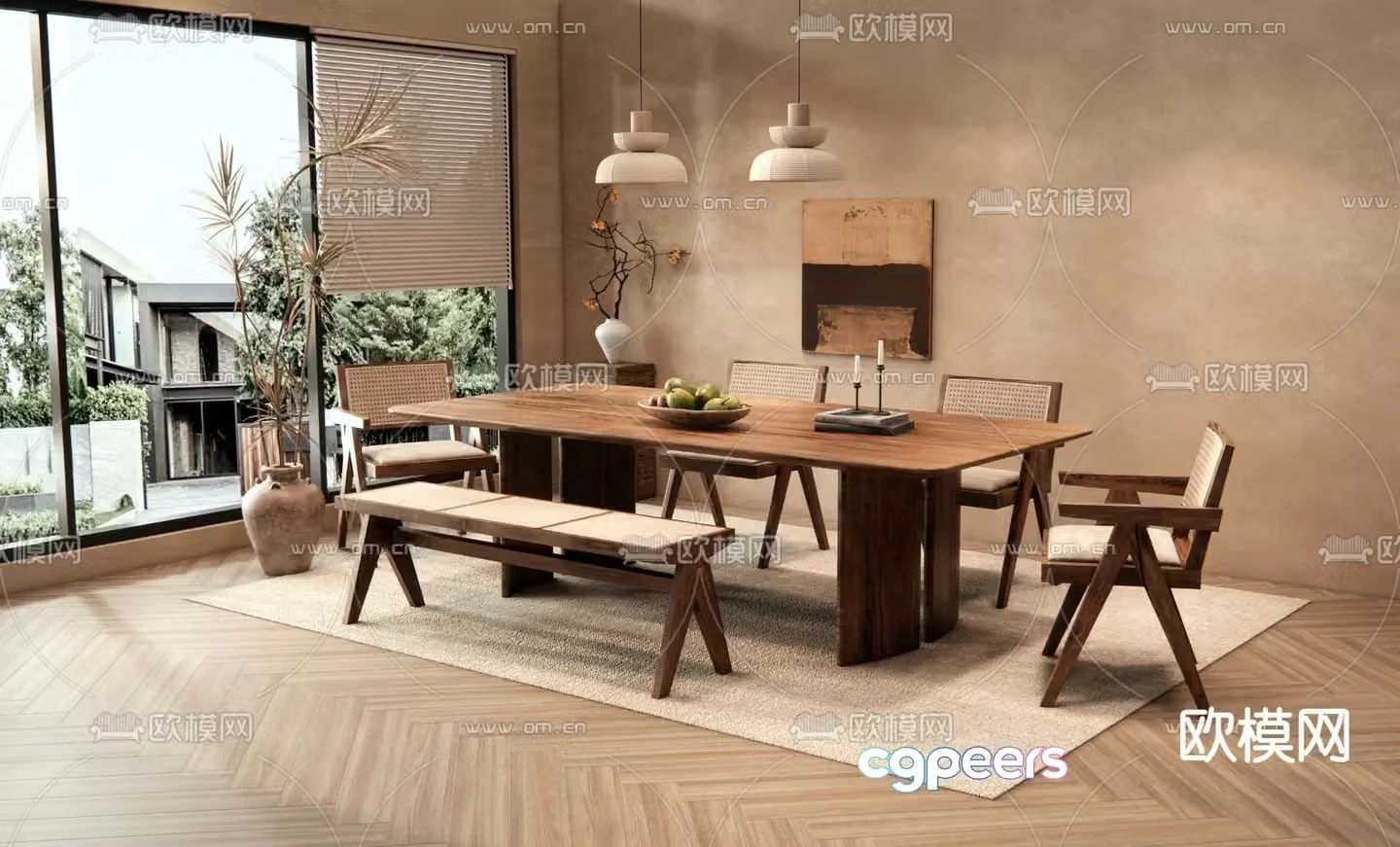 Medieval style dining table and chairs bar dining table 3D model