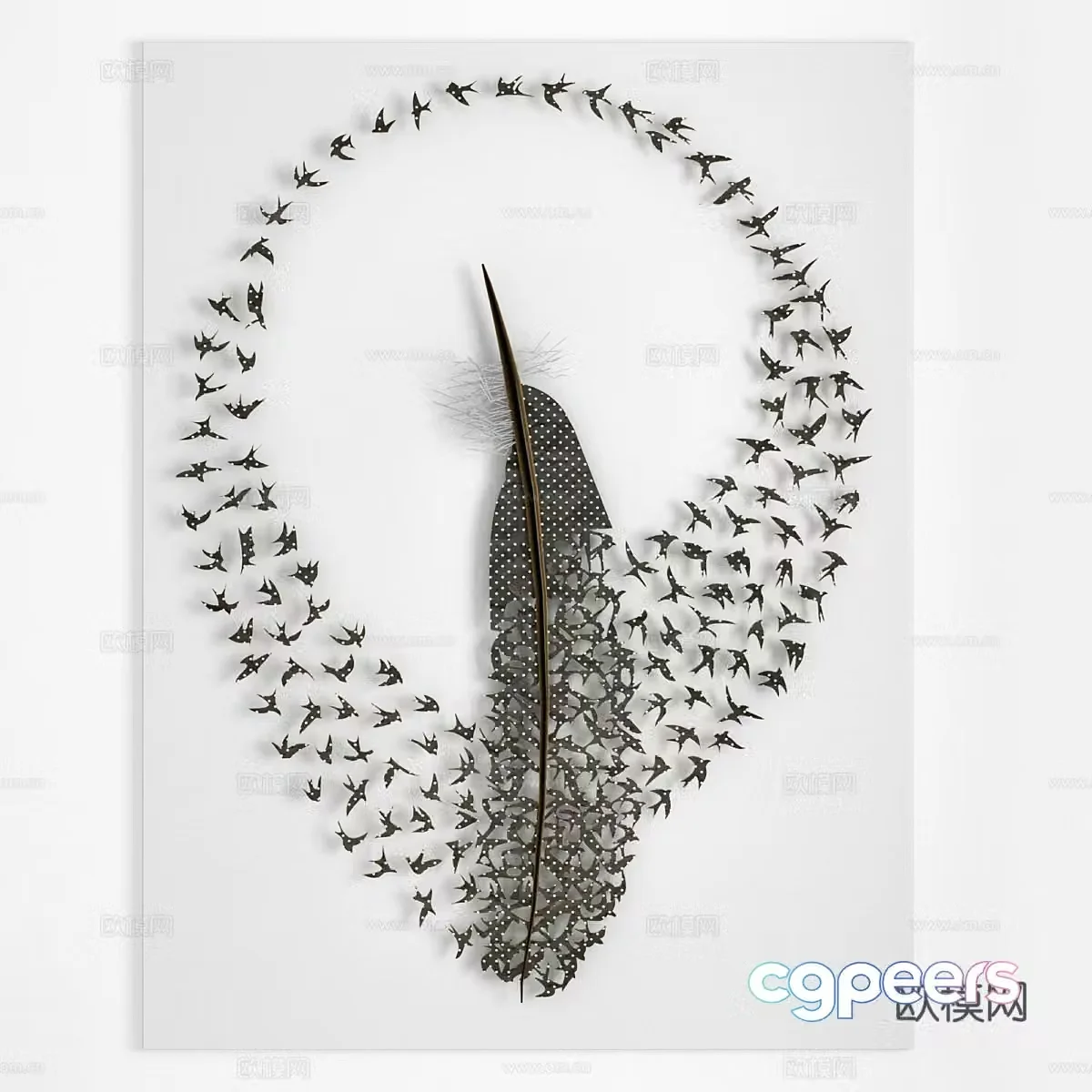 Modern light luxury metal bird hanging decoration 3D model