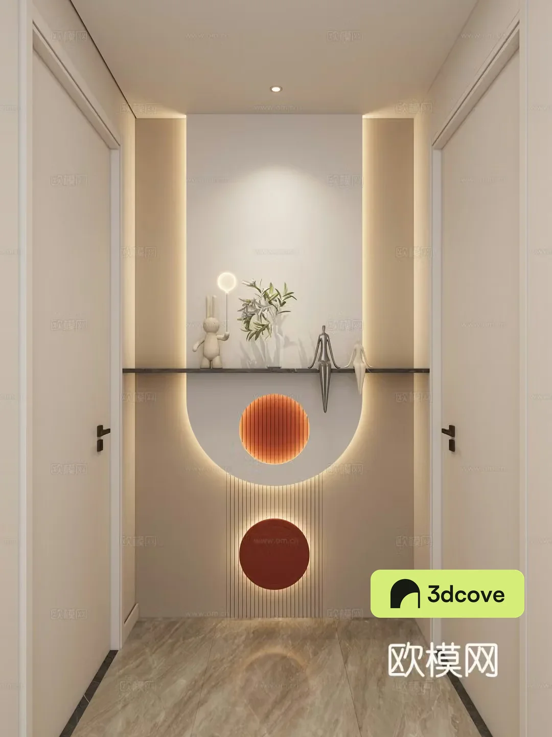 Cream Simple Style Arc Lighting Grille Corridor End View Entrance