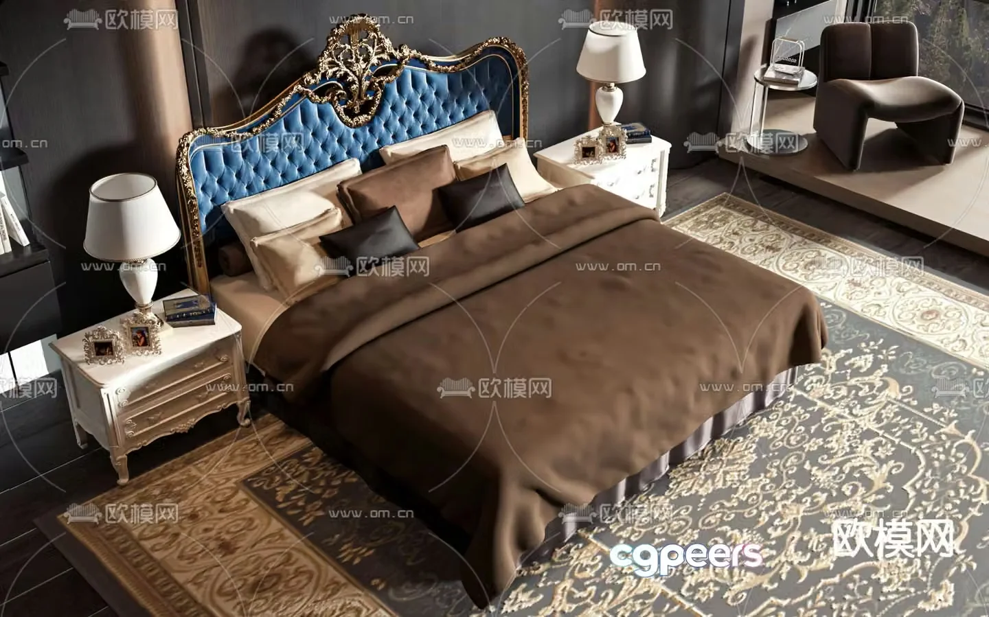 European double bed 3d model