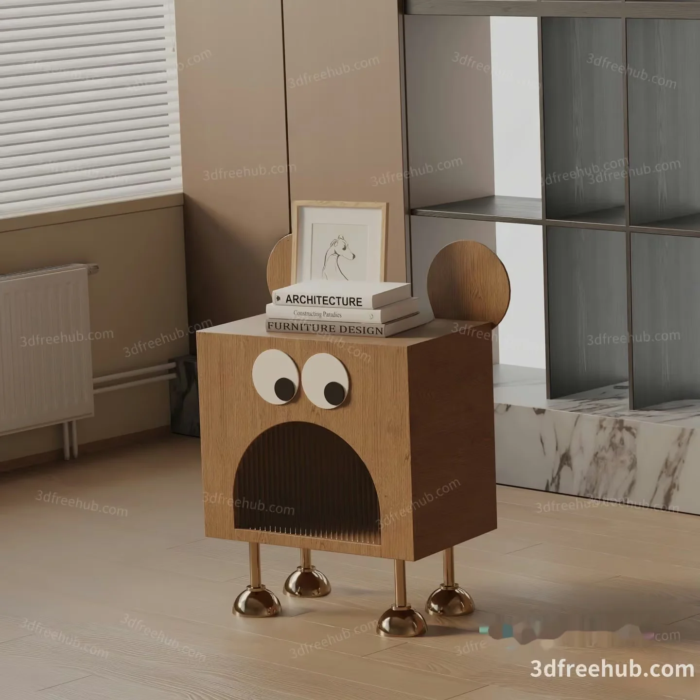 A Wooden Box With A Face 3D Model – 18752 – VRAY Render