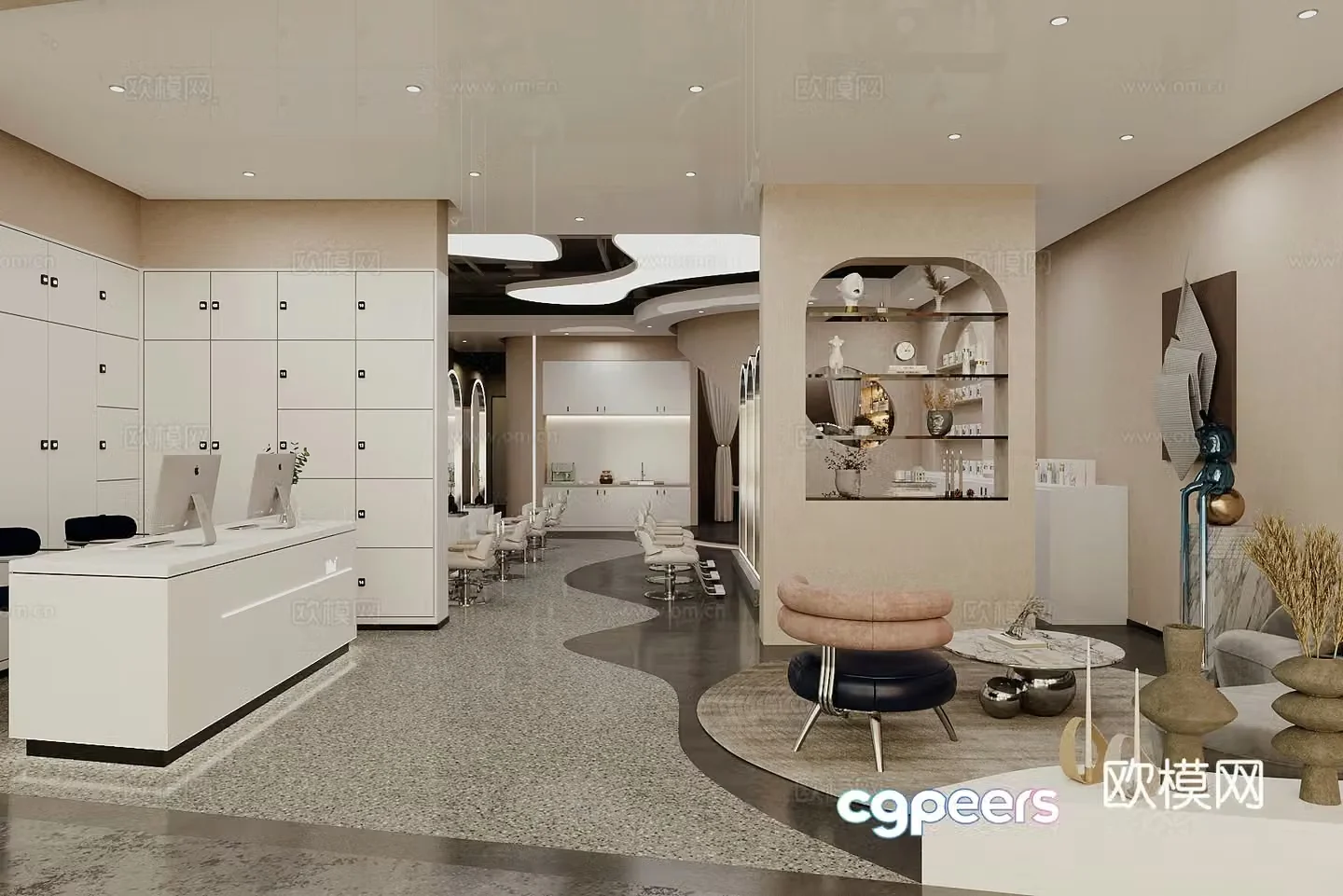 Modern barber shop Hairdressing shop 3d model