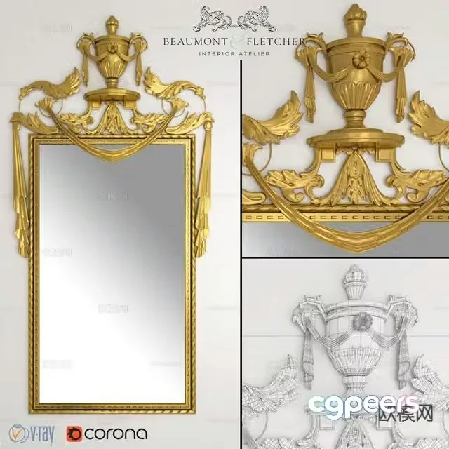 European style relief mirror decorative mirror 3d model