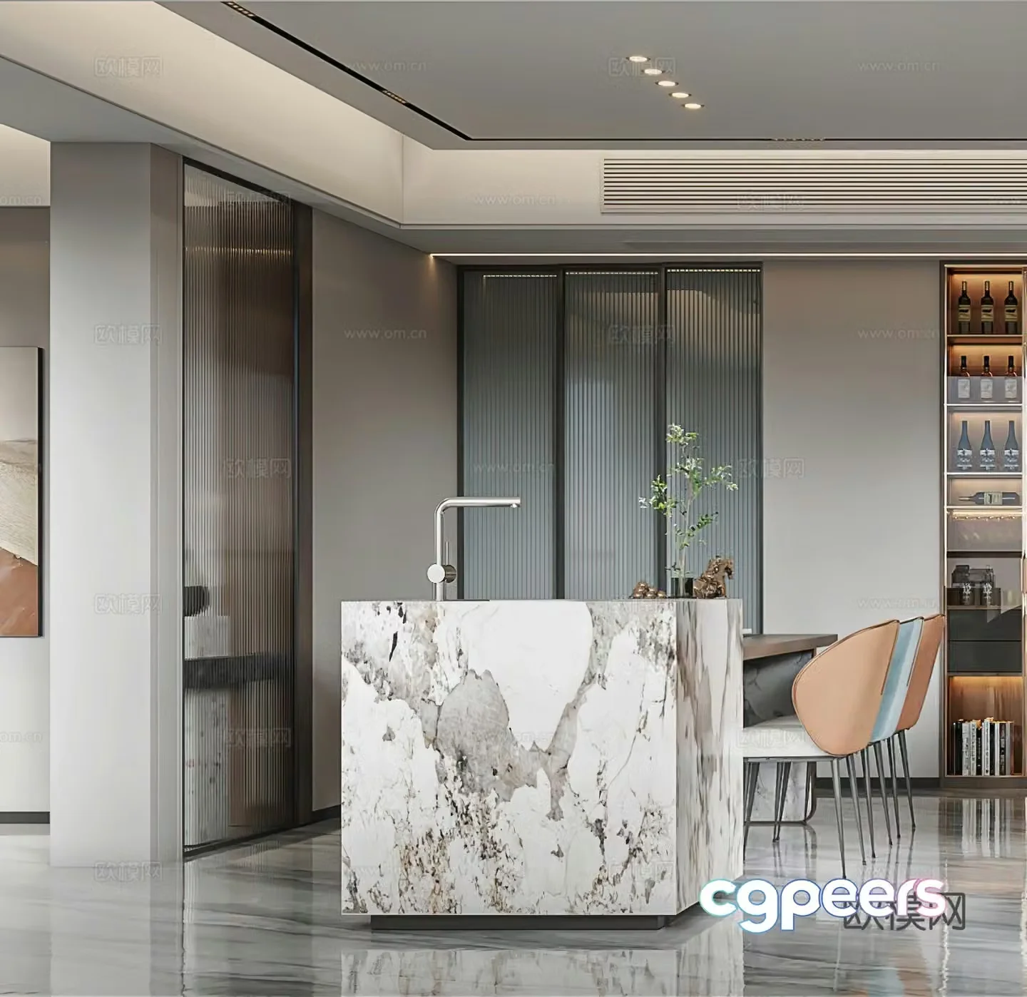 Modern restaurant island bar light luxury simple wine cabinet modern living restaurant G6263d model