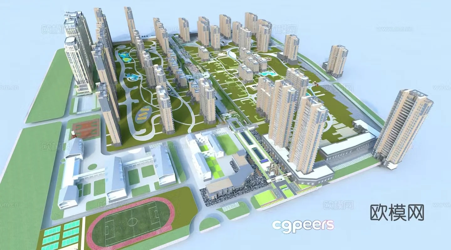 Residential area aerial view 3d model