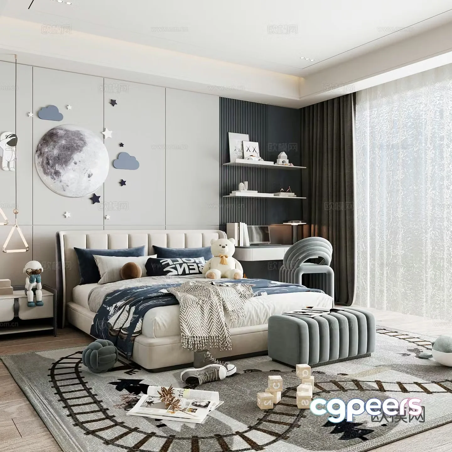 Modern children’s room boy’s room girl’s room children’s bed children’s wardrobe children’s desk 3d model
