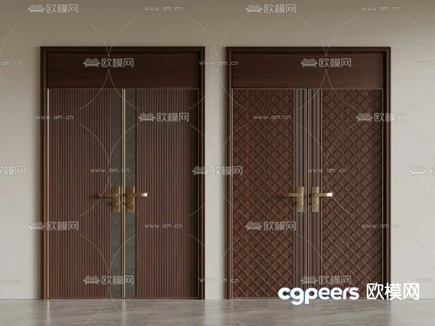 New Chinese style double door swing door 3d model