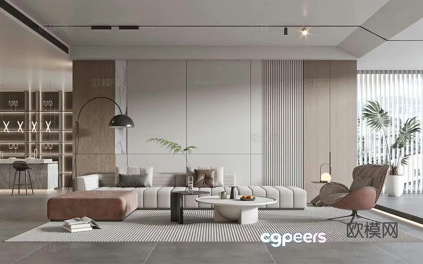 Modern living room sofa coffee table combination sofa background wall 3d model