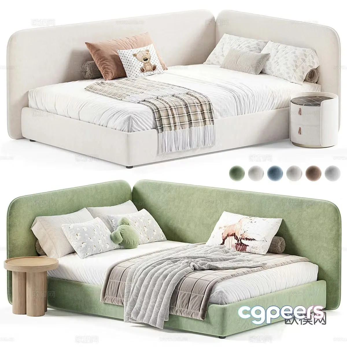 Modern cream style fabric children’s bed 3d model
