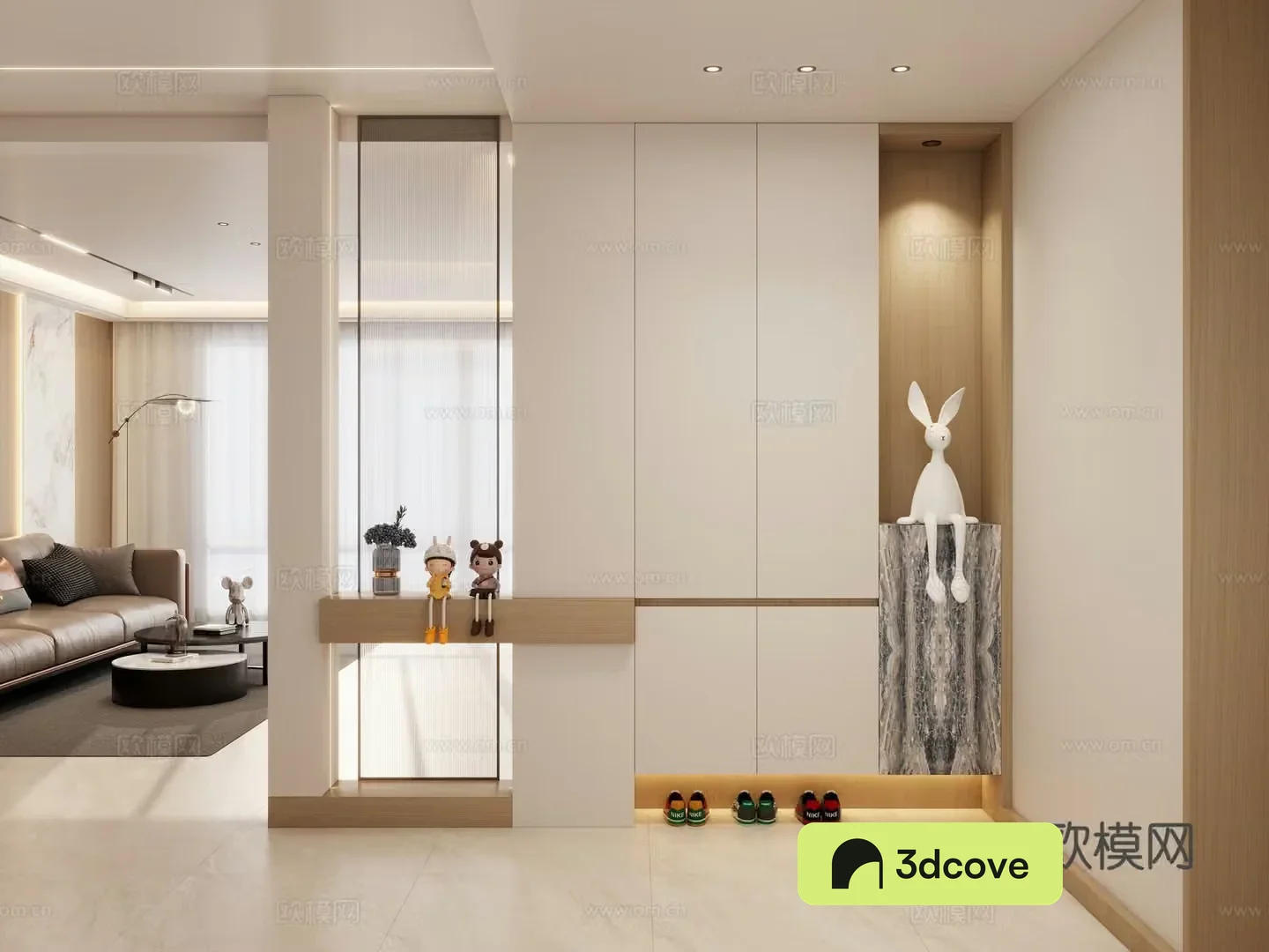 Nordic Creamy Style Transparent Geometric Modeling Line Light Changhong Glass Partition Porch
