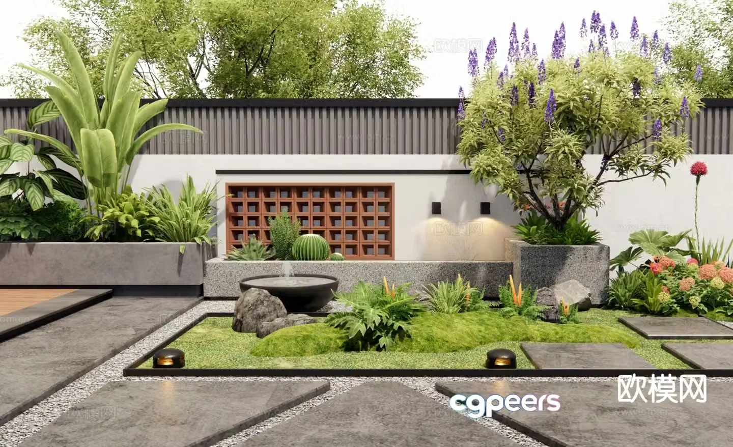 Modern courtyard landscape wall courtyard landscape 3d model