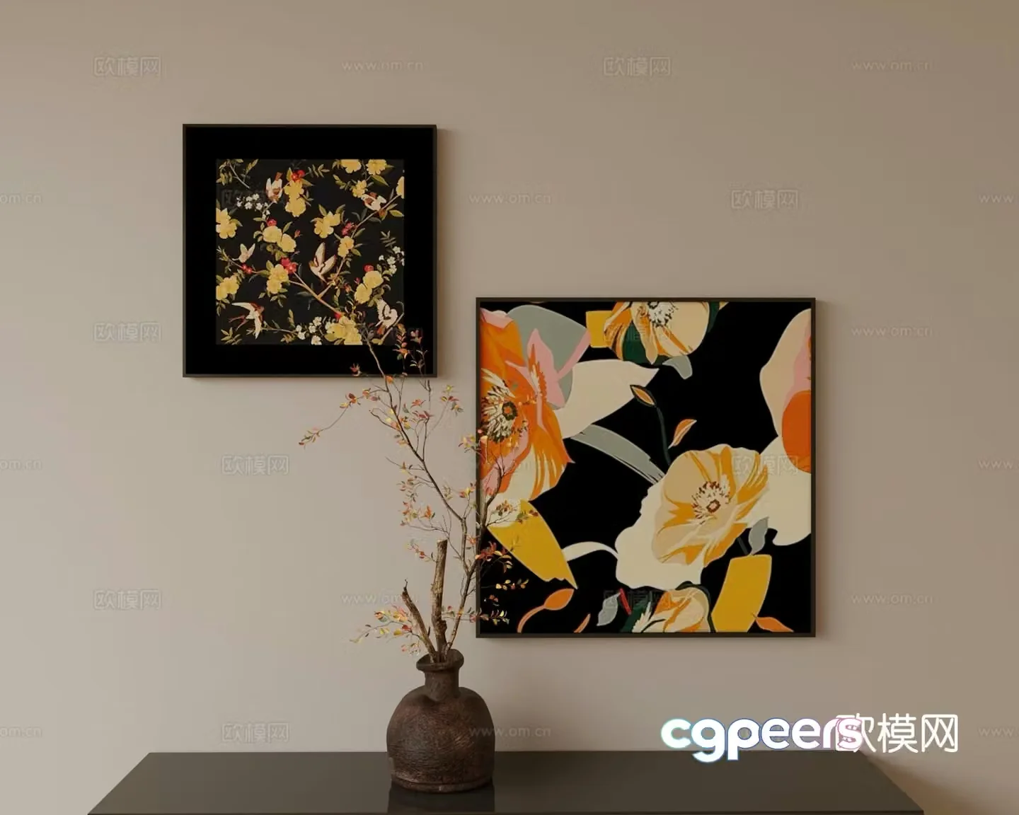 Medieval style hanging painting flower painting decorative painting 3D model