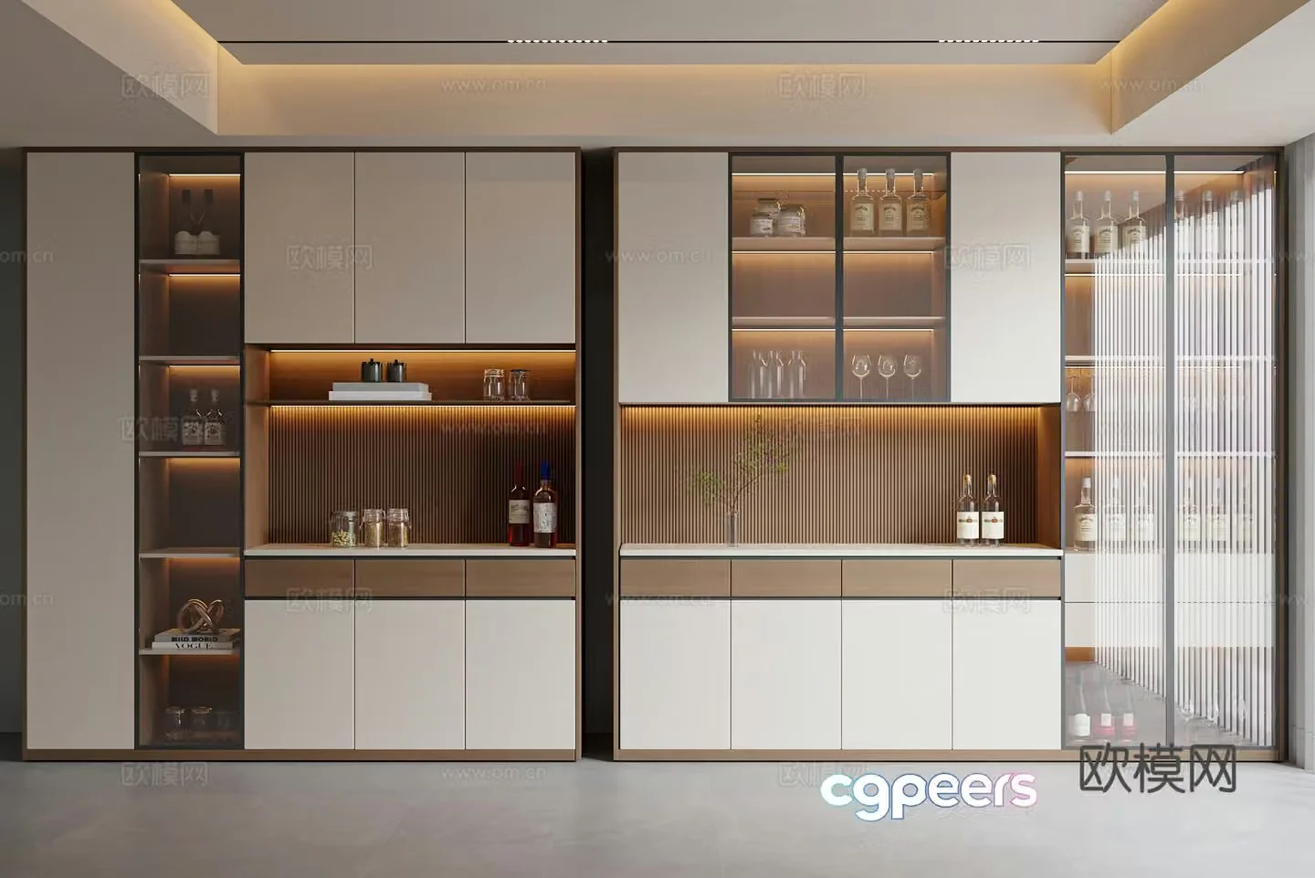 Modern Creamy Wine Cabinet Side Cabinet 3D Model