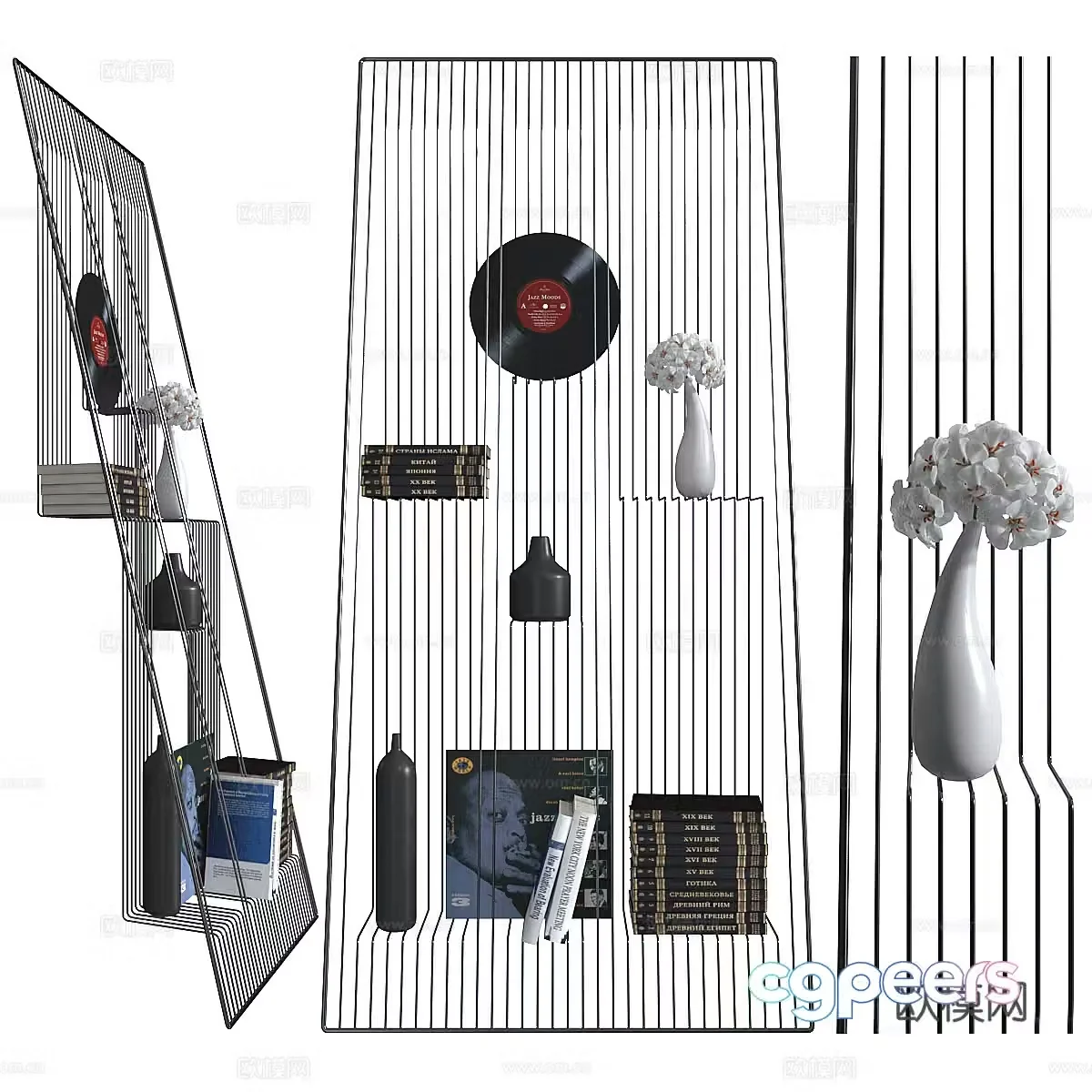 Rattan shelves metal shelves iron shelves metal decorative wall shelves ornaments 3D model