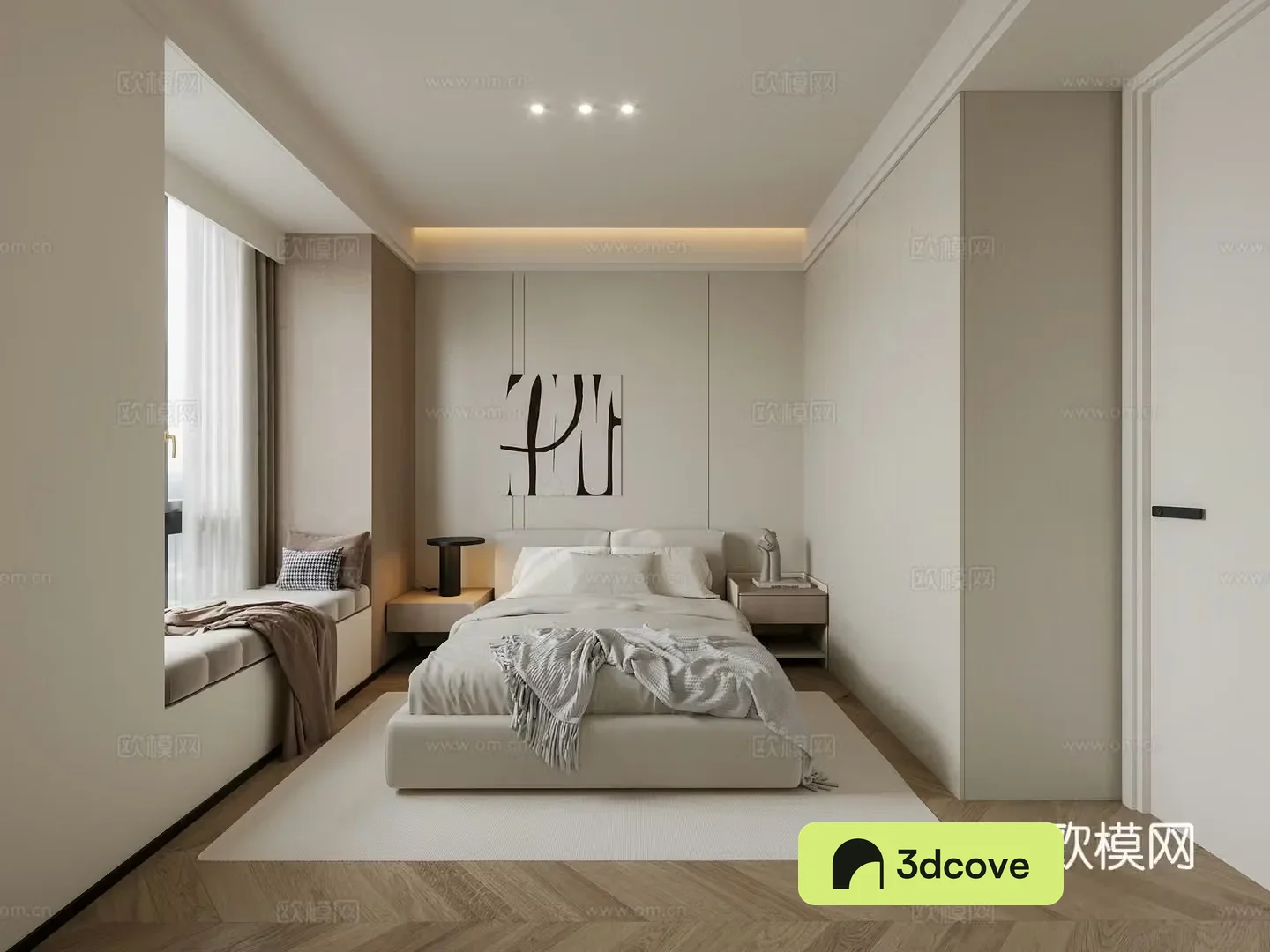 Modern simple bedroom Simple elder room Creamy bedroom Parent room Bathroom Window mat Fish bone ground