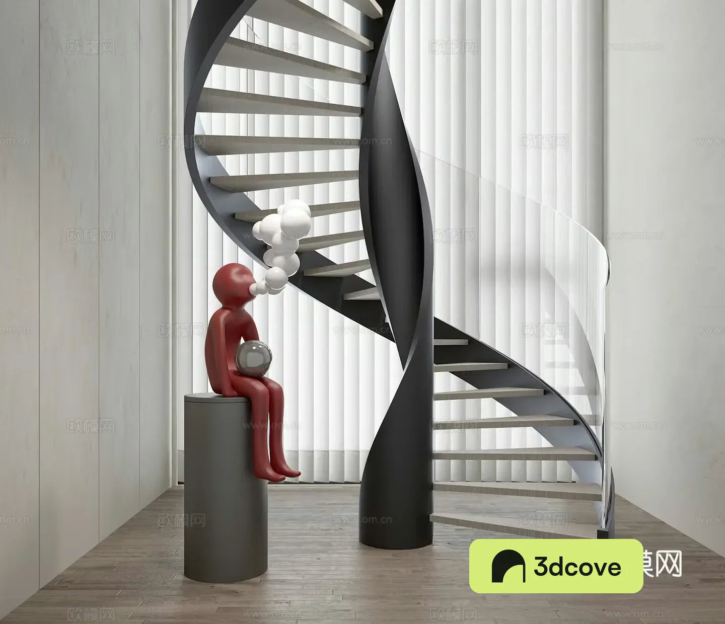 Modern spiral staircase glass guardrail