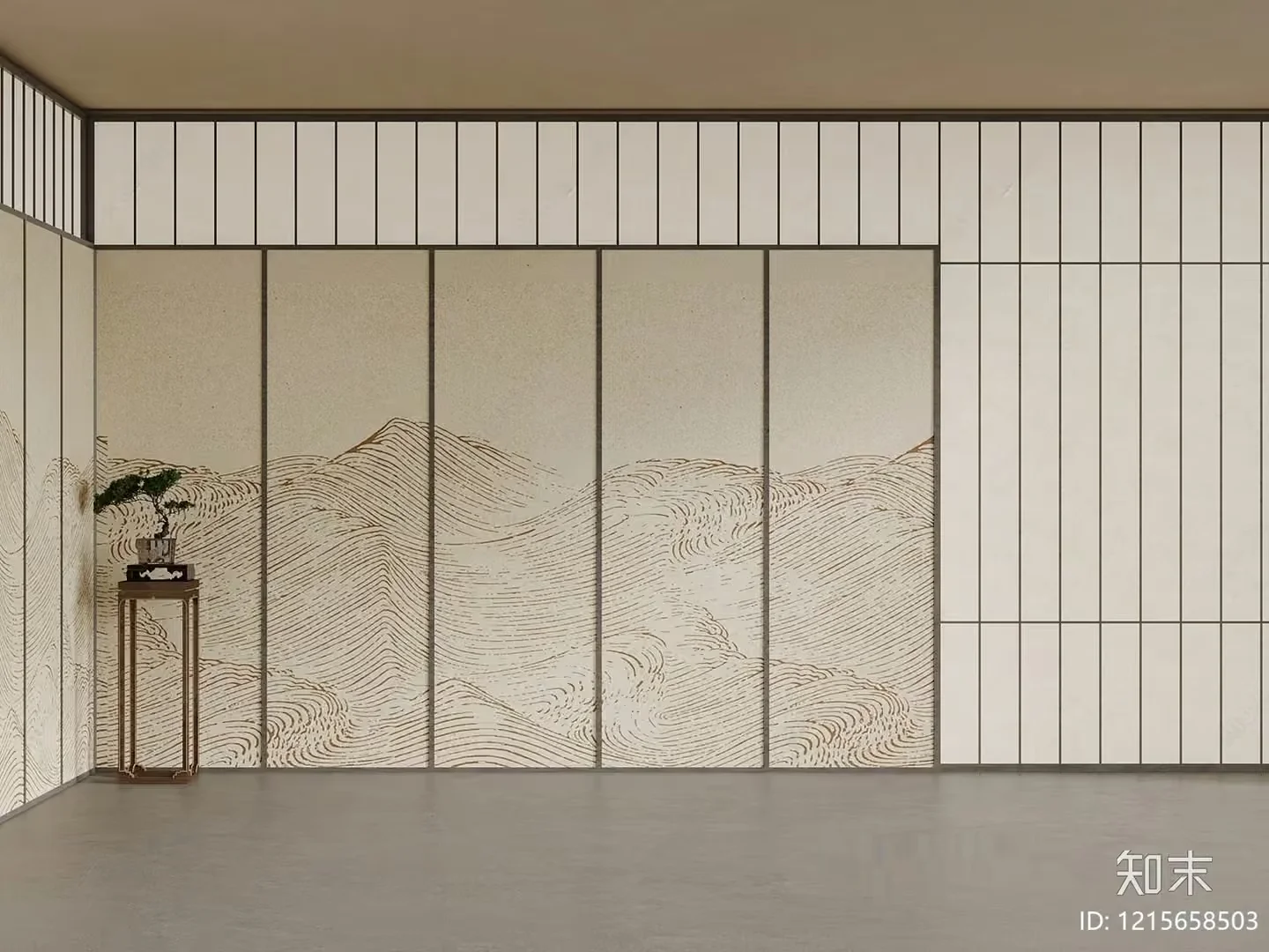A Minimalist Room With A Decorative Wall 3D Model – 16436 – VRAY Render