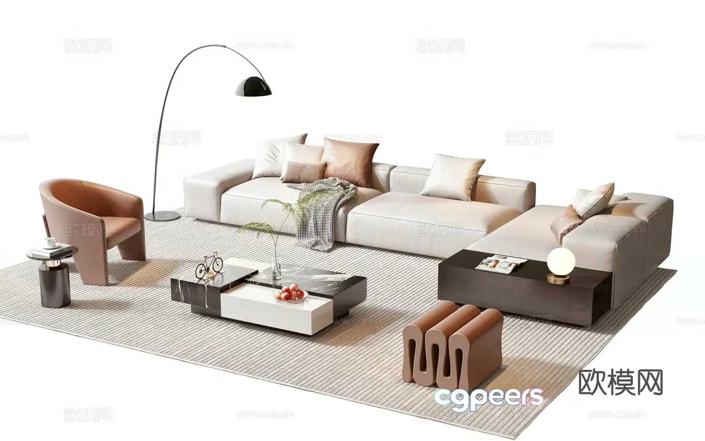 Minotti modern sofa coffee table combination 3D model