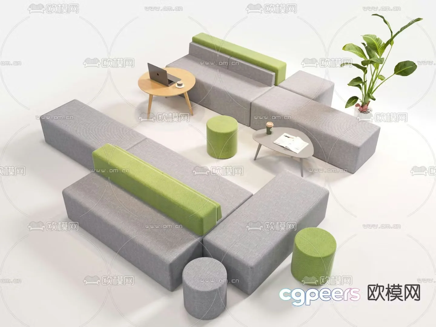 Office Sofa Public Sofa Double Back Sofa 3D Model