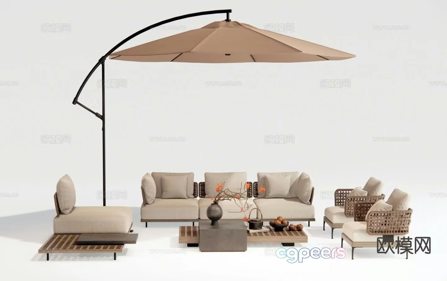 Modern outdoor sofa modular sofa parasol 3d model