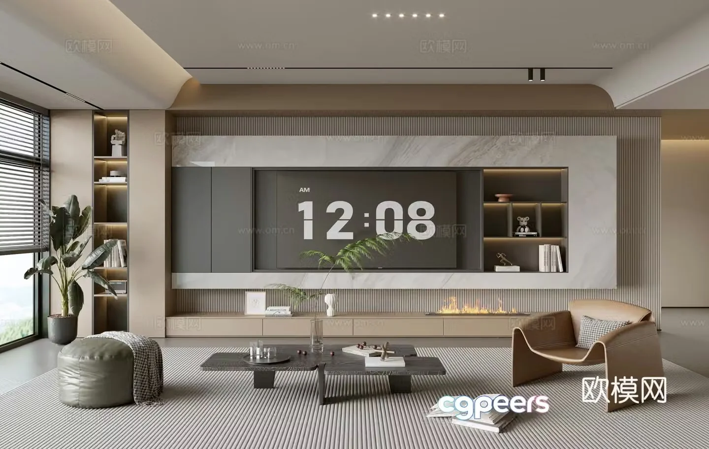 Modern simple living room balcony cabinet sofa combination coffee table sofa background wall 3d model