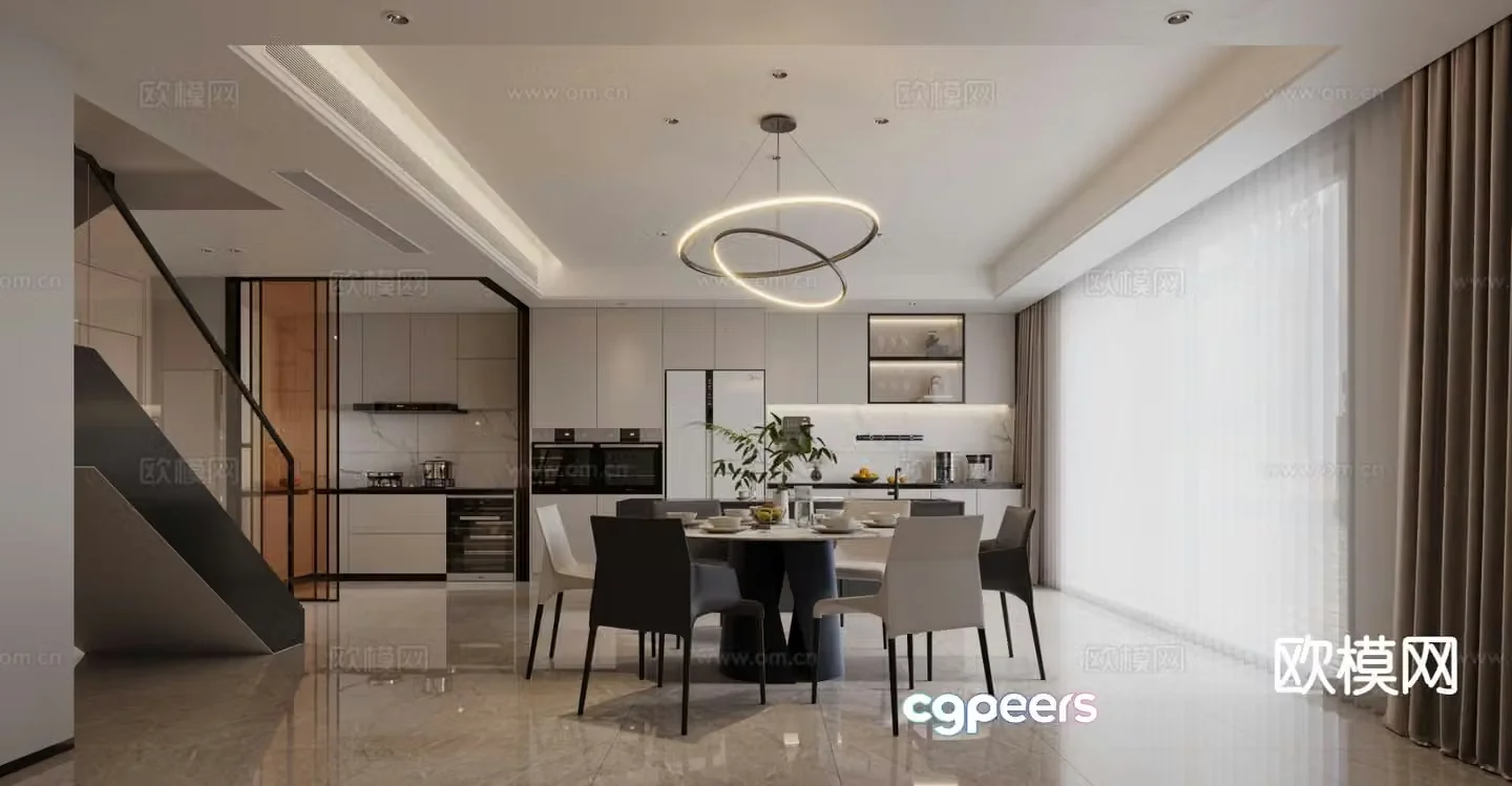 Modern dining room kitchen 3d model