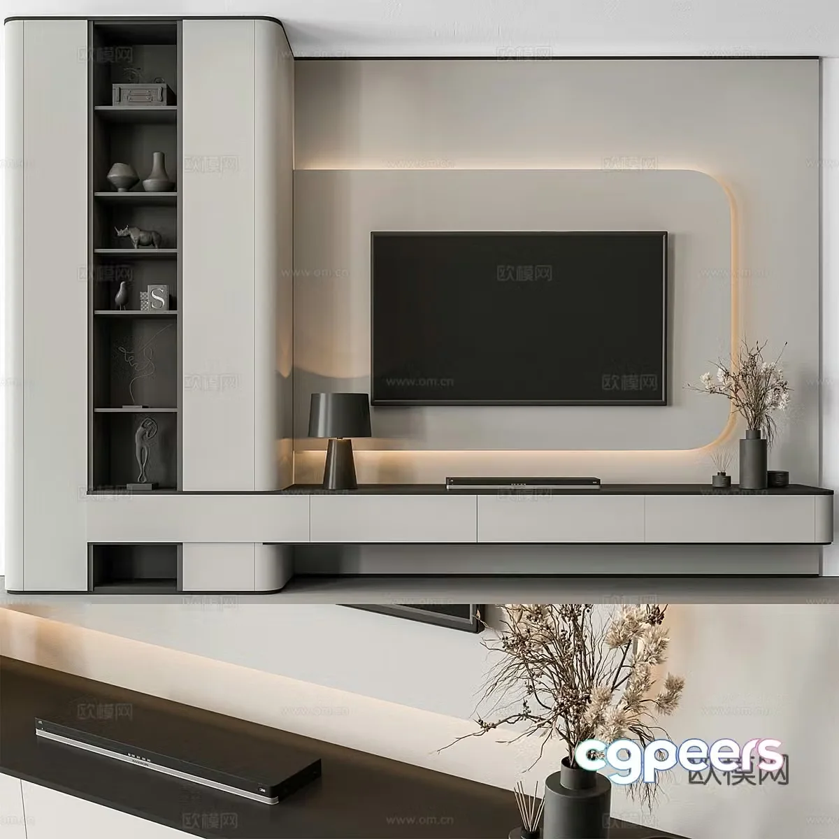 Modern cream style minimalist TV background wall 3d model