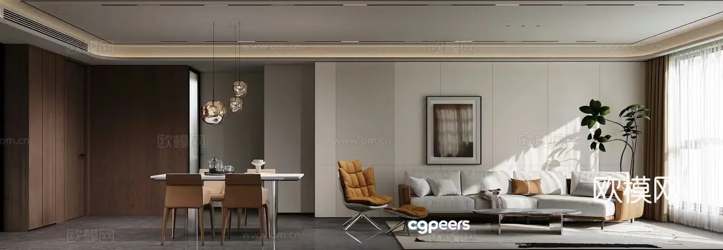 Modern living and dining room 3d model