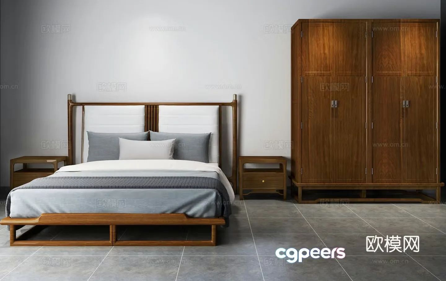 New Chinese style double bed 3d model