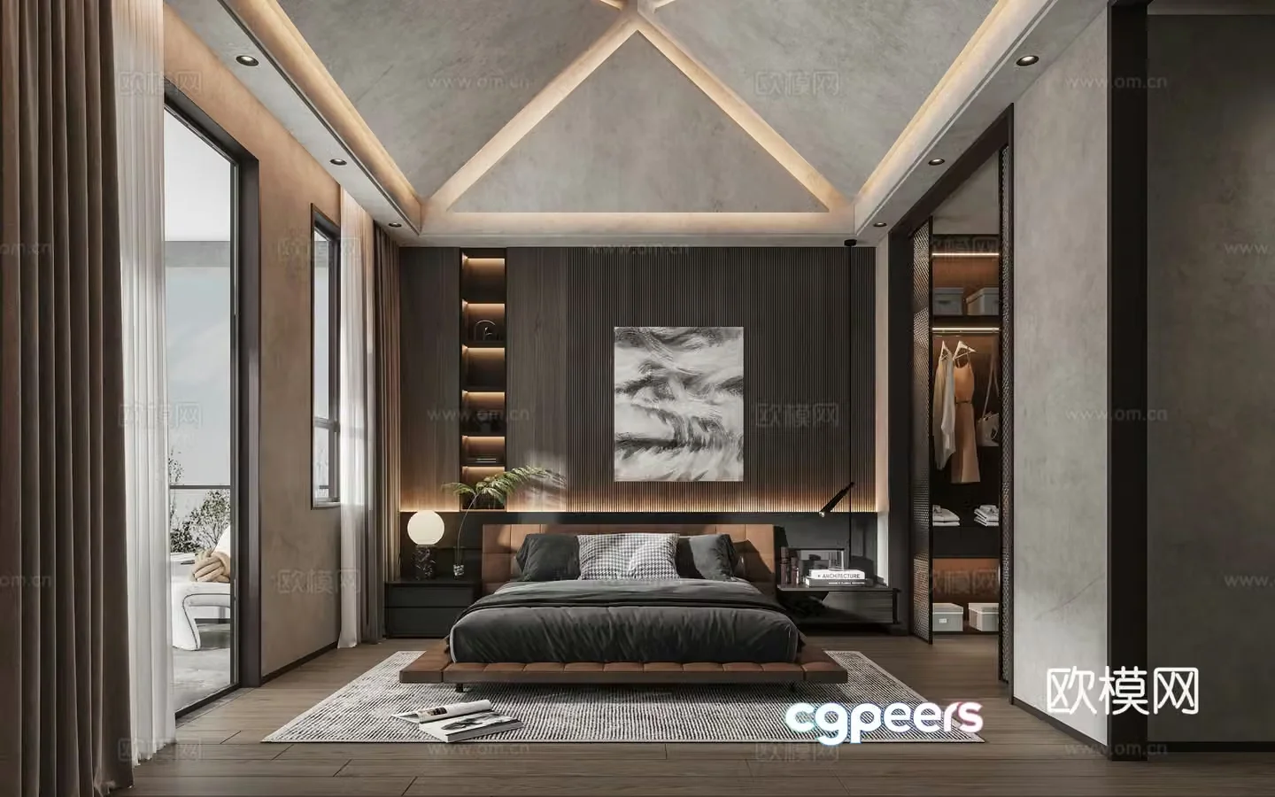 Modern light luxury Italian premium gray master bedroom 3D model