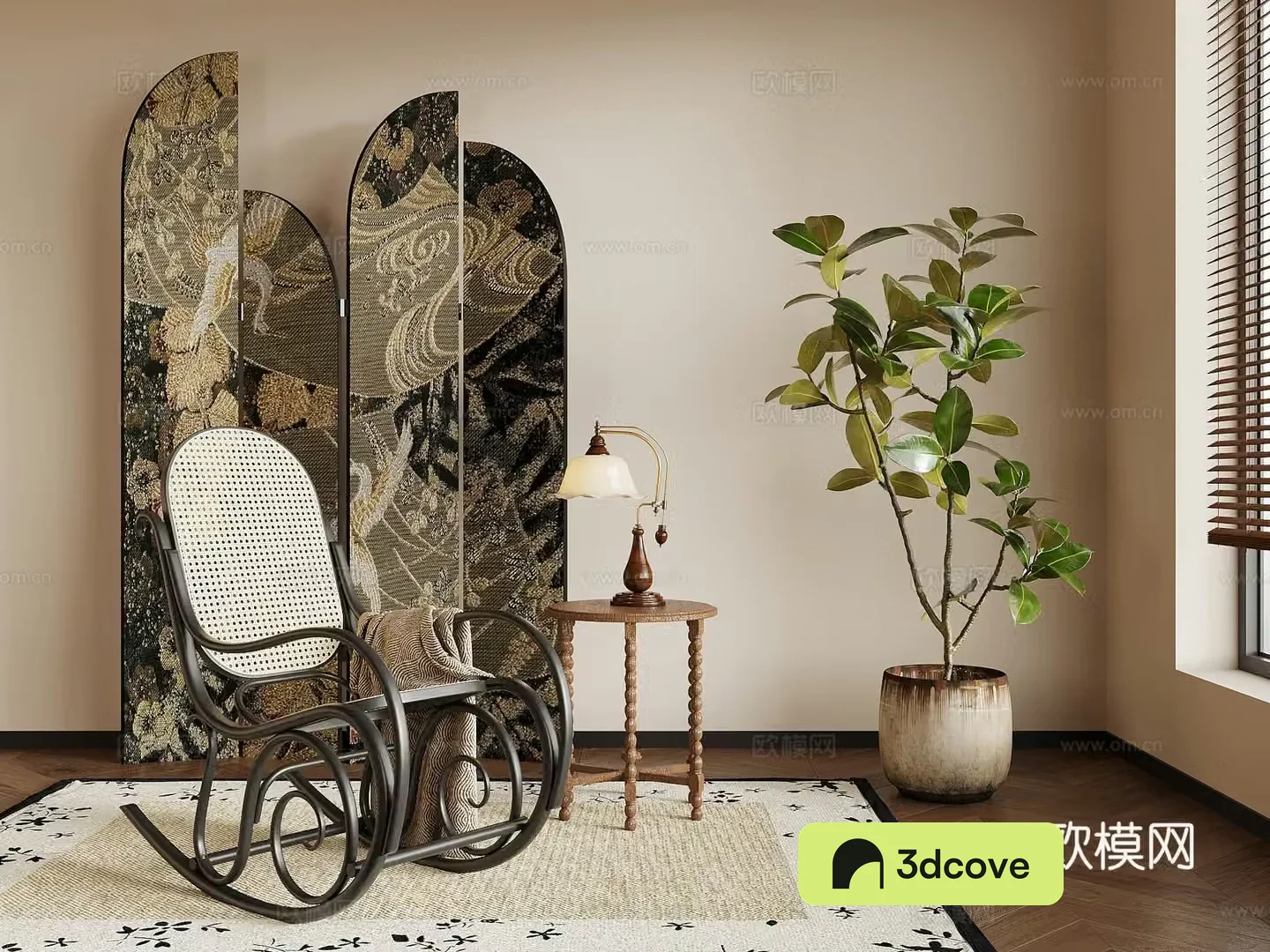 French retro style leisure chair screen potted green plants