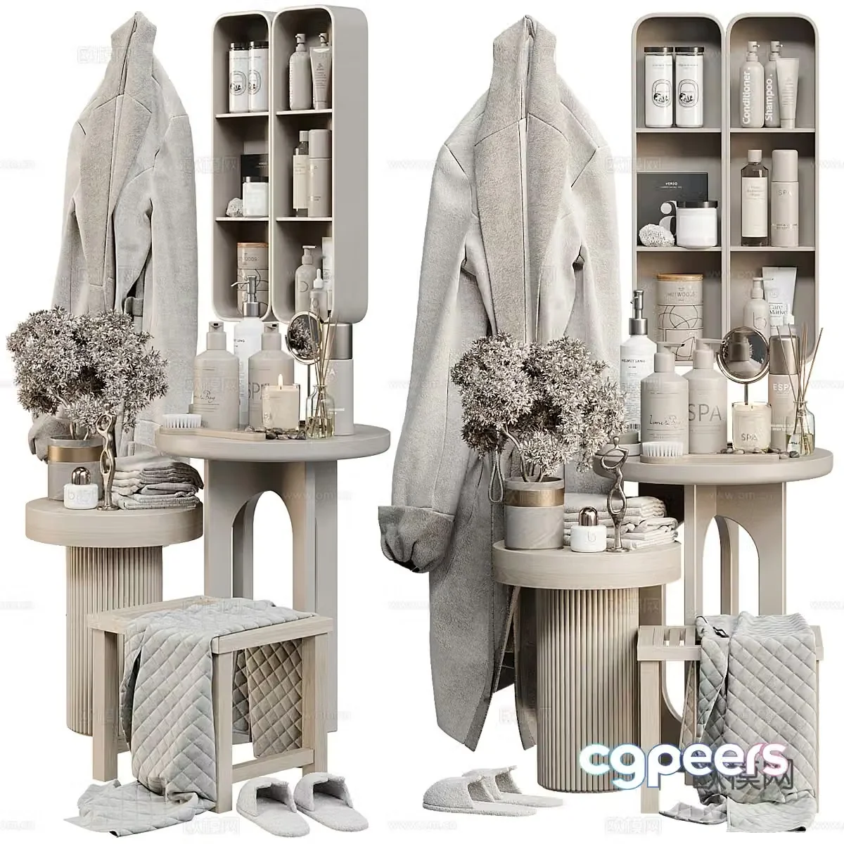Modern creamy bathroom toiletries 3d model