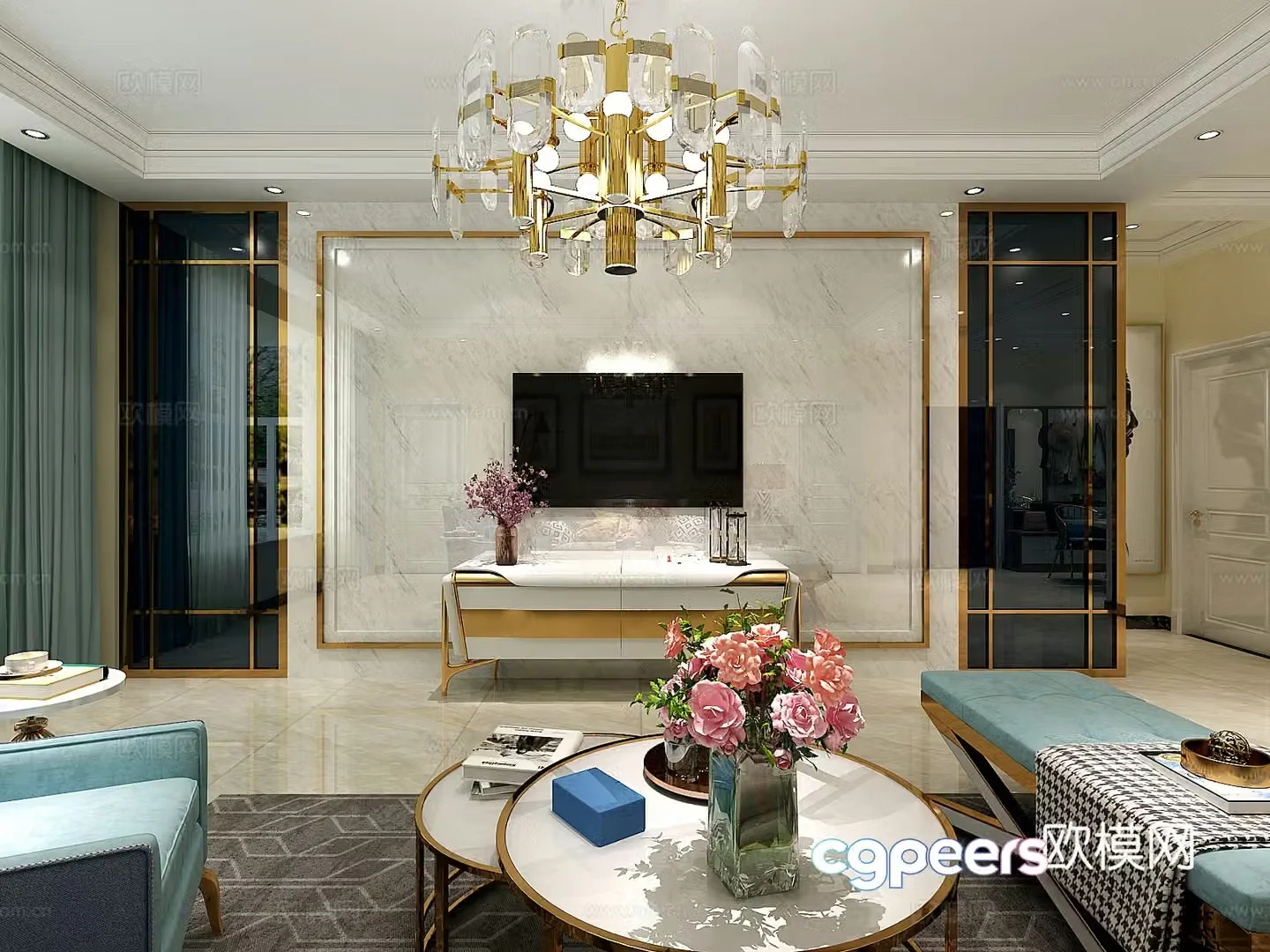 Modern living and dining room light luxury rose gold stone shoe cabinet 3d model