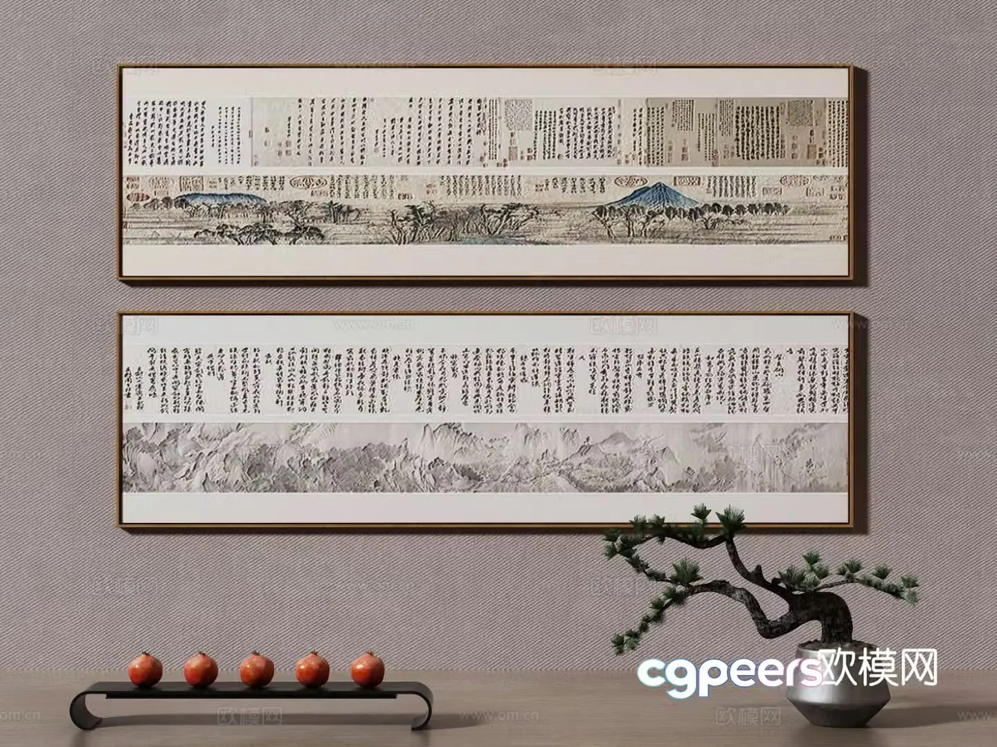 New Chinese style ink painting decorative painting 3D model